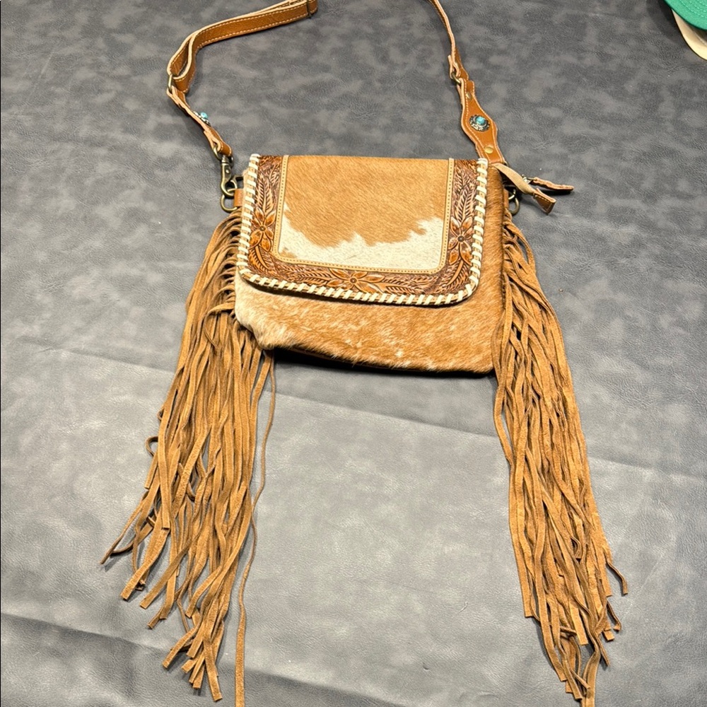 Myra Bag Brown Leather Crossbody with Fringe